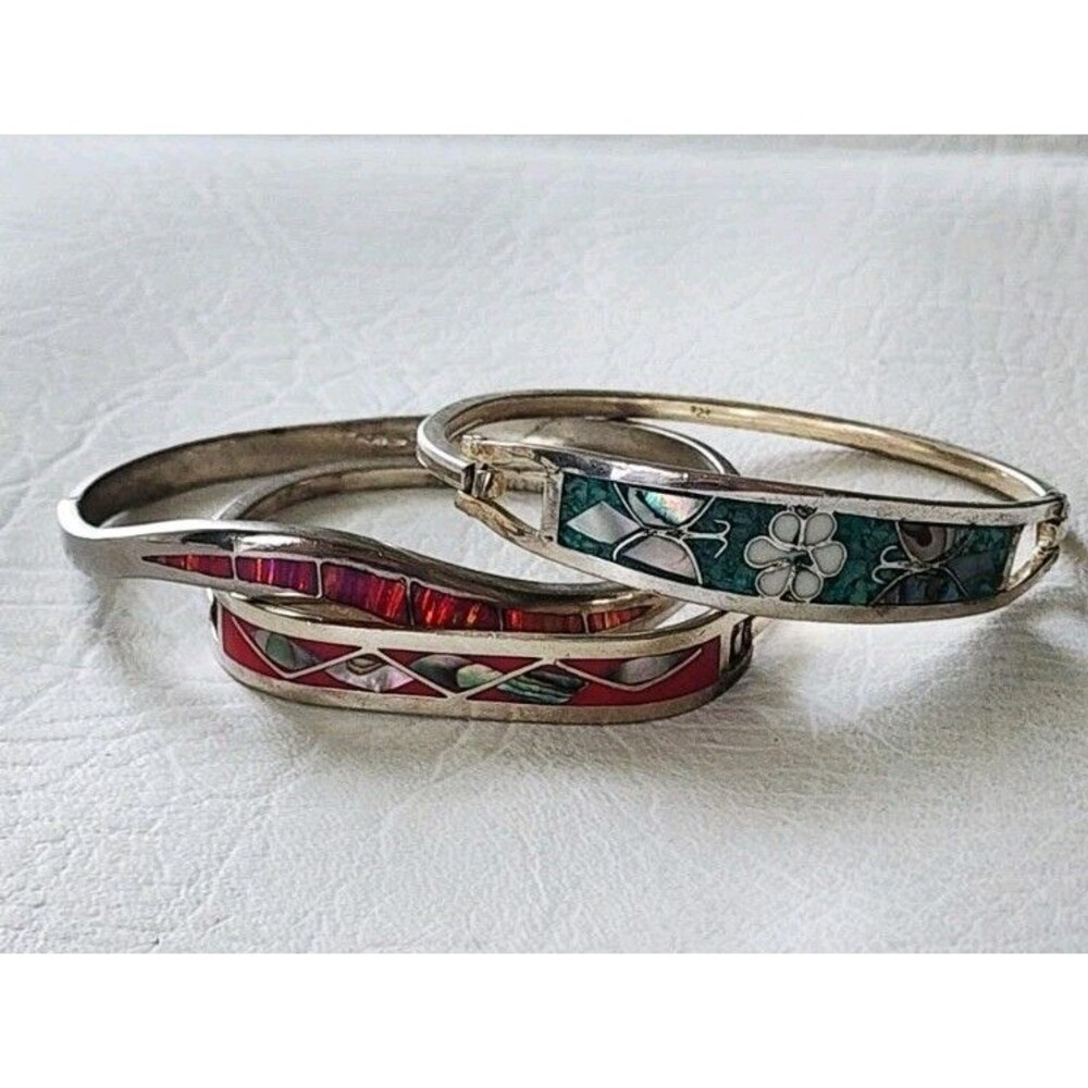 Bracelets Inlay Alpaca Mexico Set Of 3 6.5"